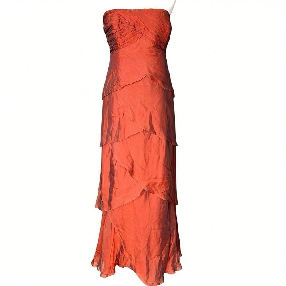 Vtg Shawn Ray Fons Strapless Tiered Ruffle Silk Evening Gown Ruffle Terracotta